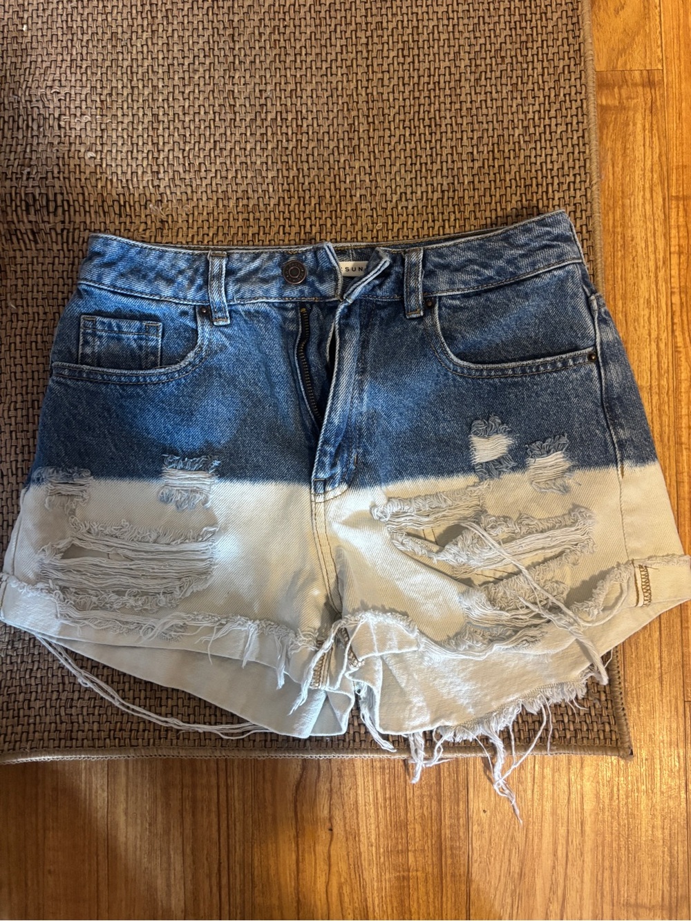 PacSun Two-Tone Distressed Denim Shorts - Blue/White
